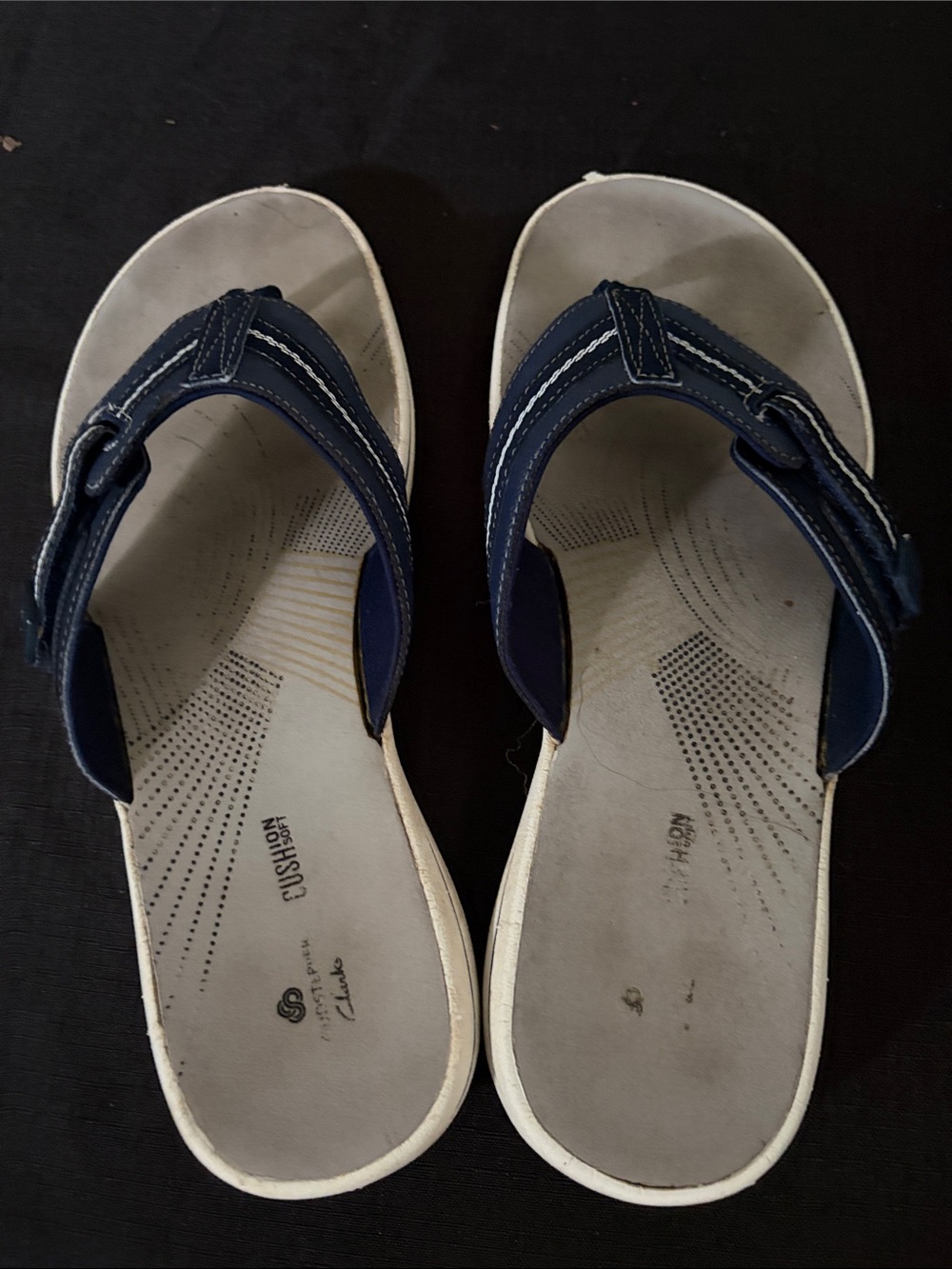Clarks Navy and White Strap Cushioned Sandals